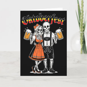 Cartão Casal de Esqueleto Engraçado Pretzel Cerveja Festa
