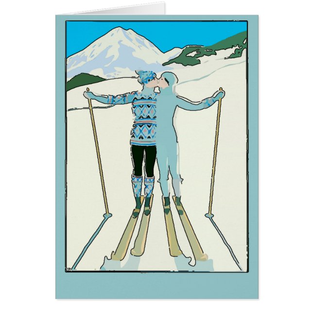 Cartão Casal de Esqui Vintage Mountain (Frente)