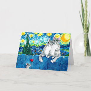Cartão Casal de Gato Fofo Van Gogh Noite Estrelada