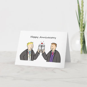 Cartão Casal de Gays Masculinos Feliz Aniversário Noivos