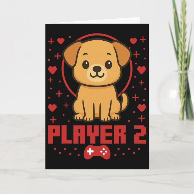 Cartão Casal de Jogadores de Cachorro Arcade Pixel Retro  (Frente)