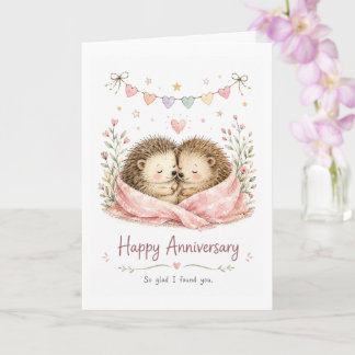 Cartão Casal de Ouriços Adoráveis em Aquarela Feliz Anive