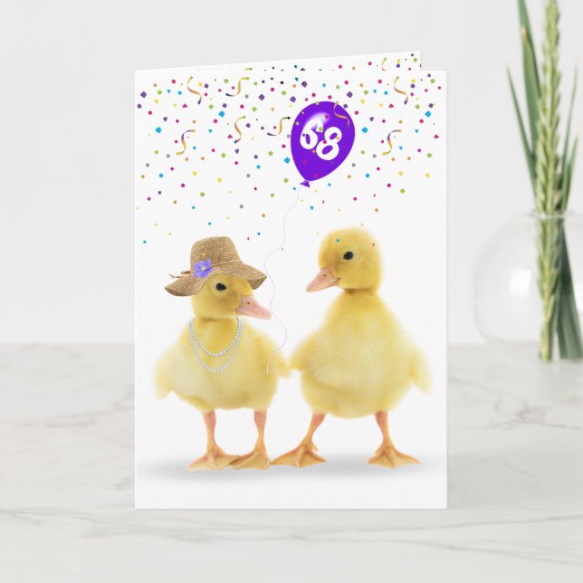 Cartão Casal De Pato Bonito Com 68° Balão De Aniversário (Frente)