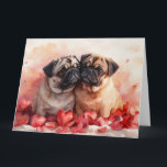 Cartão Casal de Pug Romântico Aquarela Amor Sensível<br><div class="desc">Compartilhe um momento de amor com este charmoso cartão de saudação de aquarela apresentando um adorável casal de cãibras colado em um cobertor confortável, cercado por pétalas de rosa em forma de coração. Com seus tons cor-de-rosa suave e lavanda, este cartão captura o calor e a intimidade de uma cena...</div>
