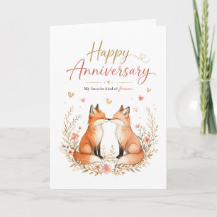 Cartão Casal de Raposa em Aquarela com Coroa Floral de An