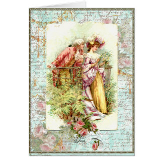Cartão Casal de Regência Romântica Vintage com Rosas