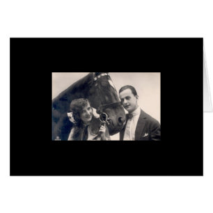 Cartão Casal de Vintage e Cavalo