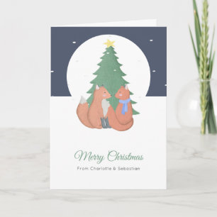 Cartão Casal E Árvore Feliz De Natal
