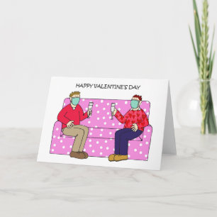 Cartão Casal Gay Masculino de São Valentim Usando Máscara
