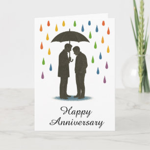 Cartão Casal Gay Sob Guarda-Chuva Aniversário de Orgulho 