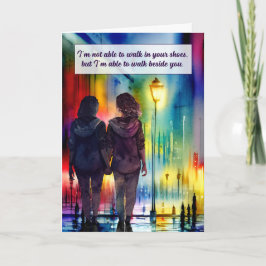 Cartão Casal lésbica caminha ao seu lado Gay Rainbow