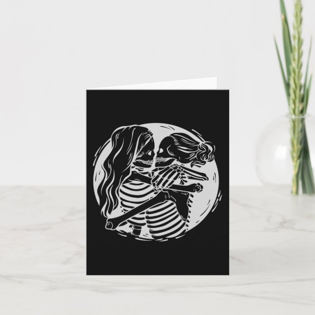 Cartão Casal Lgbtq Orde Skeletons beijando Valen (Frente)