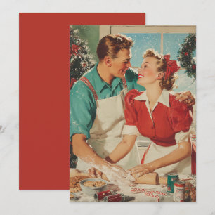 Cartão Casal Retro de Natal Assando Amor