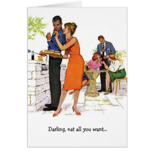 Cartão Casal retro - Farting na cama,