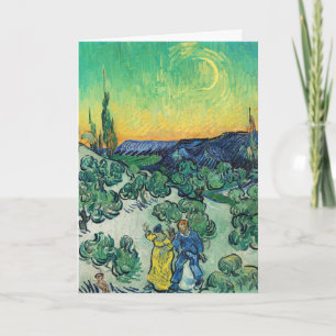 Cartão Casal Romântico de Van Gogh Caminhando sob a Lua