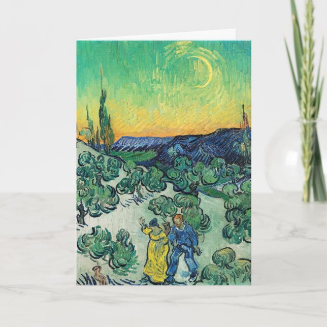 Cartão Casal Romântico de Van Gogh Caminhando sob a Lua (Frente)