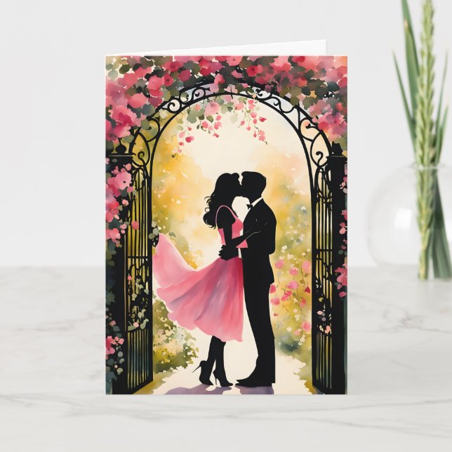 Cartão Casal se Beijando no Jardim do Dia dos Namorados (Frente)