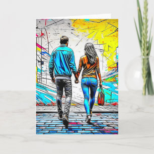 Cartão Casal Segurando Mãos Arte Rua   Amo-Te Muito