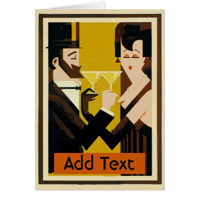 Cartão Casal Vintage com Champagne (Frente)