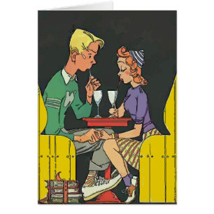 Cartão Casal Vintage com Soda
