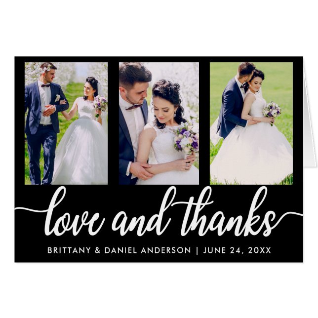 Cartão Casamento 3 Foto de Amor e Obrigados Dobrados (Frente Horizontal)