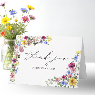 Cartão Casamento Boho de Flores Silvestres Obrigado