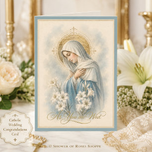 Cartão Casamento Católico Mãe Abençoada Maria Lírios