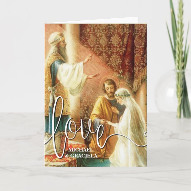 Cartão Casamento Católico Oração Branca Sobreposição de R (Frente)