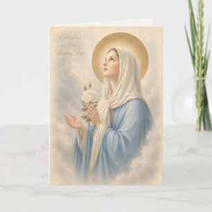 Cartão Casamento Católico Rosas Brancas Mãe Abençoada