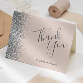 Cartão Casamento Cor-de-rosa com borda reluzente prateada