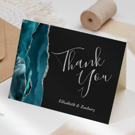 Cartão Casamento Dark Da Agata Teal Silver Obrigado
