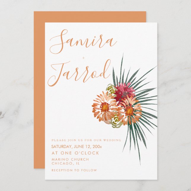 Cartão Casamento de Aquarela de Bunch Floral Botânica (Frente/Verso)