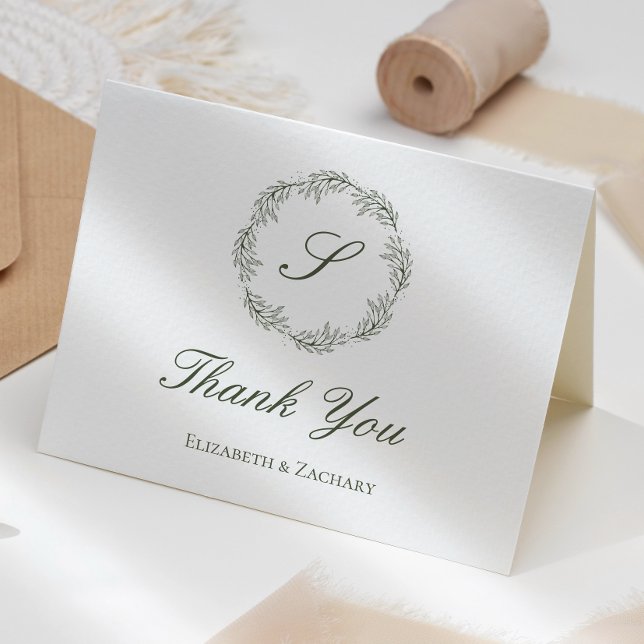 Cartão Casamento De Azul-Verde, Wreath, Obrigado (Criador carregado)