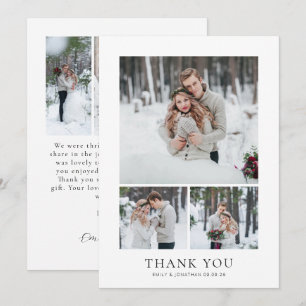 Cartão Casamento de Colagem Elegante 5 Fotos Obrigado