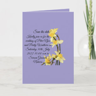 Cartão Casamento de Daffodil Amarelo Elegante Salve o Car