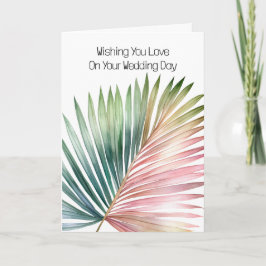 Cartão Casamento de Folha Verde Rosa Tropical