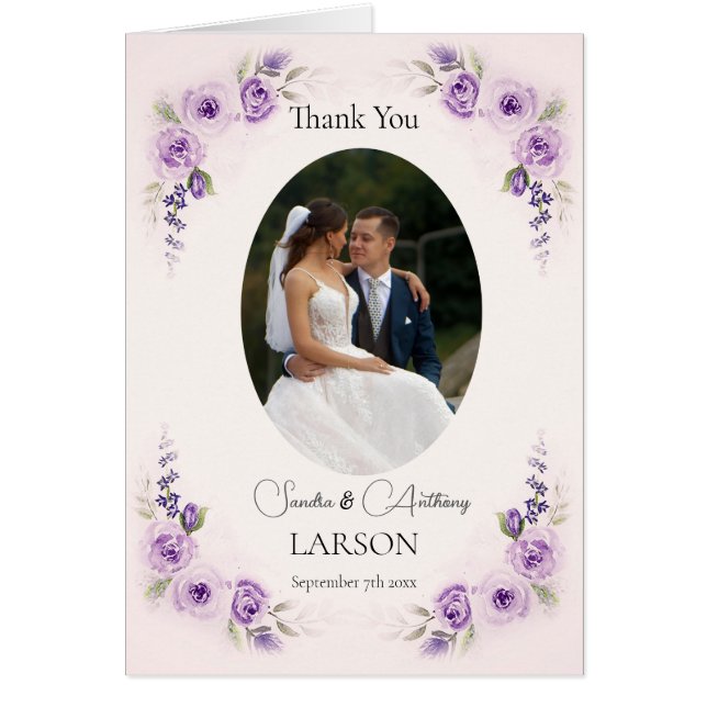 Cartão Casamento de Fotografias de lavanda e Escamudo (Frente)