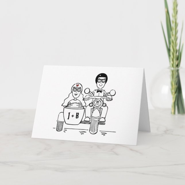 Cartão Casamento de Moto e Sidecar (Frente)