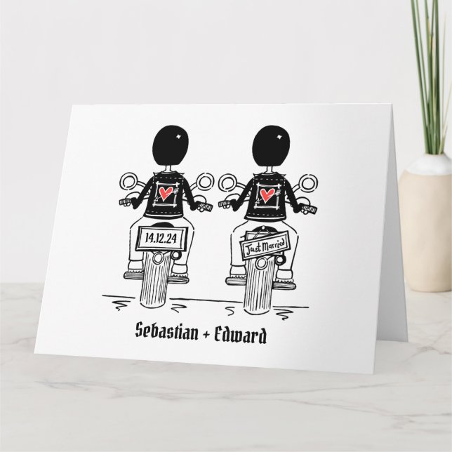 Cartão Casamento de motocicleta personalizado de dois gru (Frente)