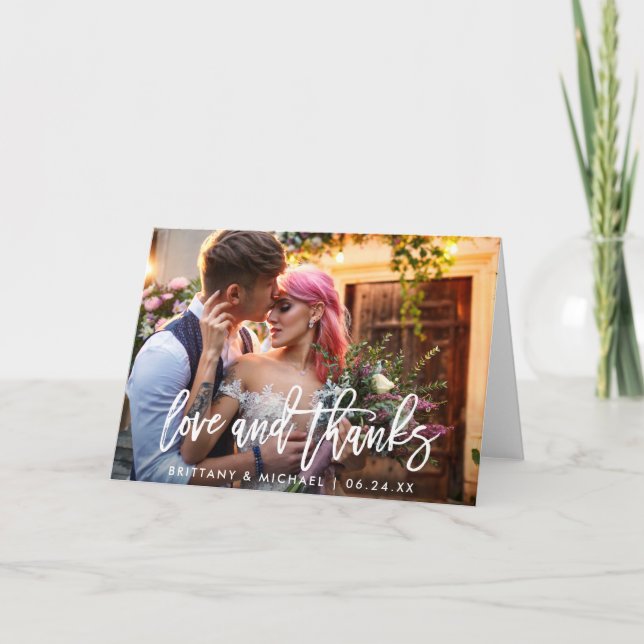 Cartão Casamento de Obrigados de amor modernos de Escova (Frente)