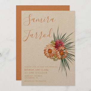 Cartão Casamento de Pêssego Floral Botânico