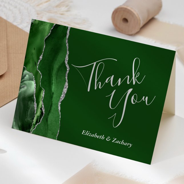 Cartão Casamento de Prata de Agata Verde Hunter Obrigado (Criador carregado)