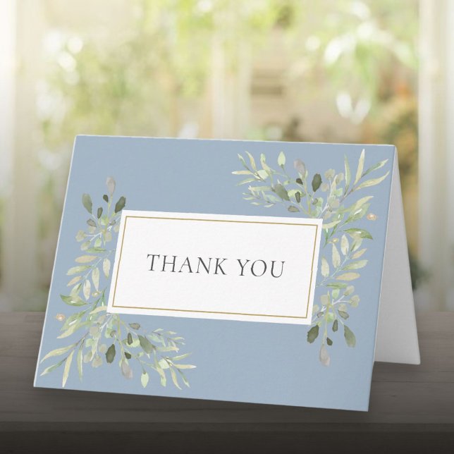 Cartão Casamento em Azul Poeira e Folhagem Agradecimento (Dusty Blue Greenery Wedding Thank You Card)