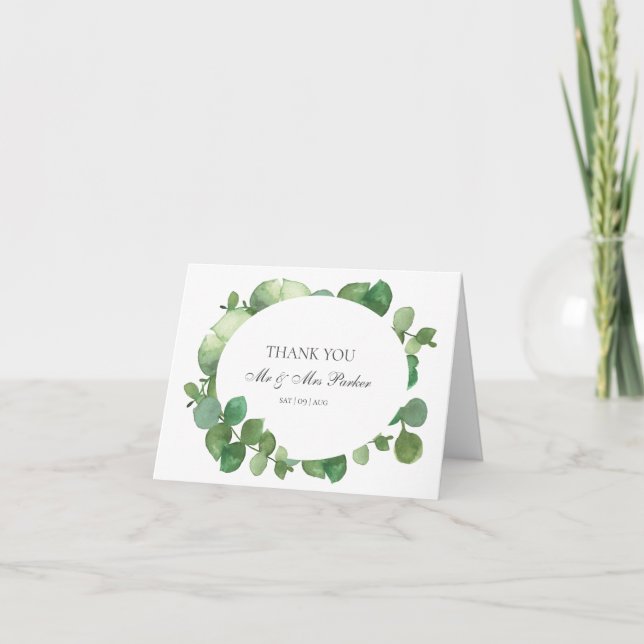 Cartão Casamento Eucalyptus Boho Greenery Obrigado (Frente)
