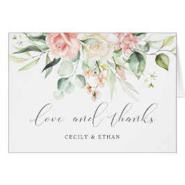 Cartão Casamento Eucalyptus, Rosas Brancas Rosa, Obrigado