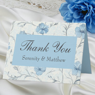 Cartão Casamento Floral Blue Country Garden Obrigado