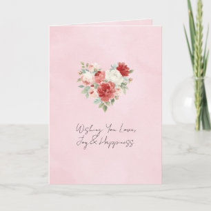 Cartão Casamento Floral Coração Rosa Vermelho