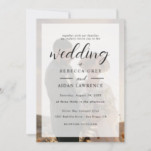 Cartão Casamento Fotográfico com Borda de Ouro Branco e P
