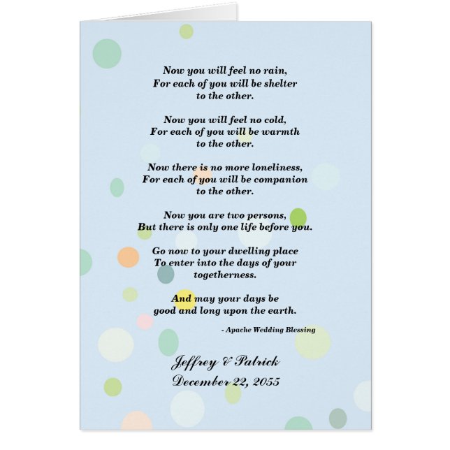 Cartão Casamento gay, Bênção Apache, Azul com Pontos (Frente)