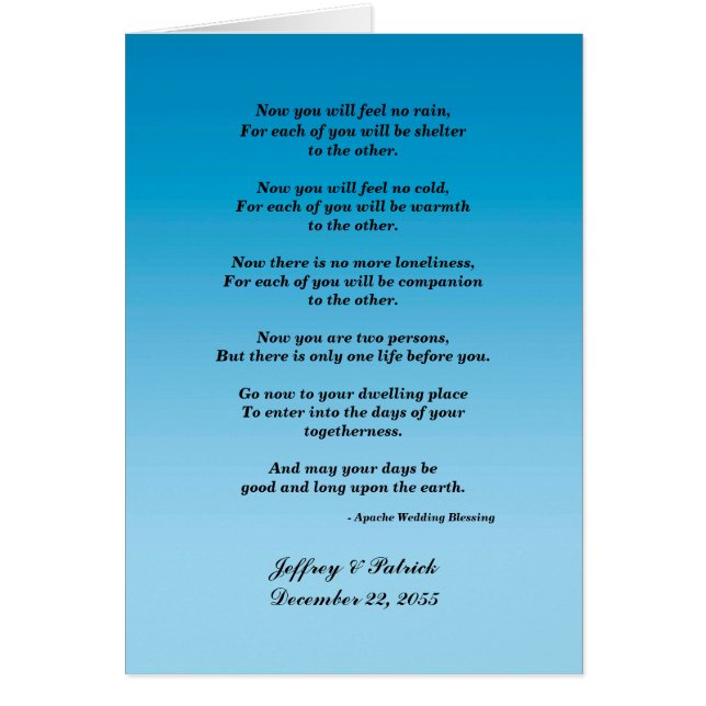 Cartão Casamento gay, Bênção Apache, Gradiente Azul (Frente)